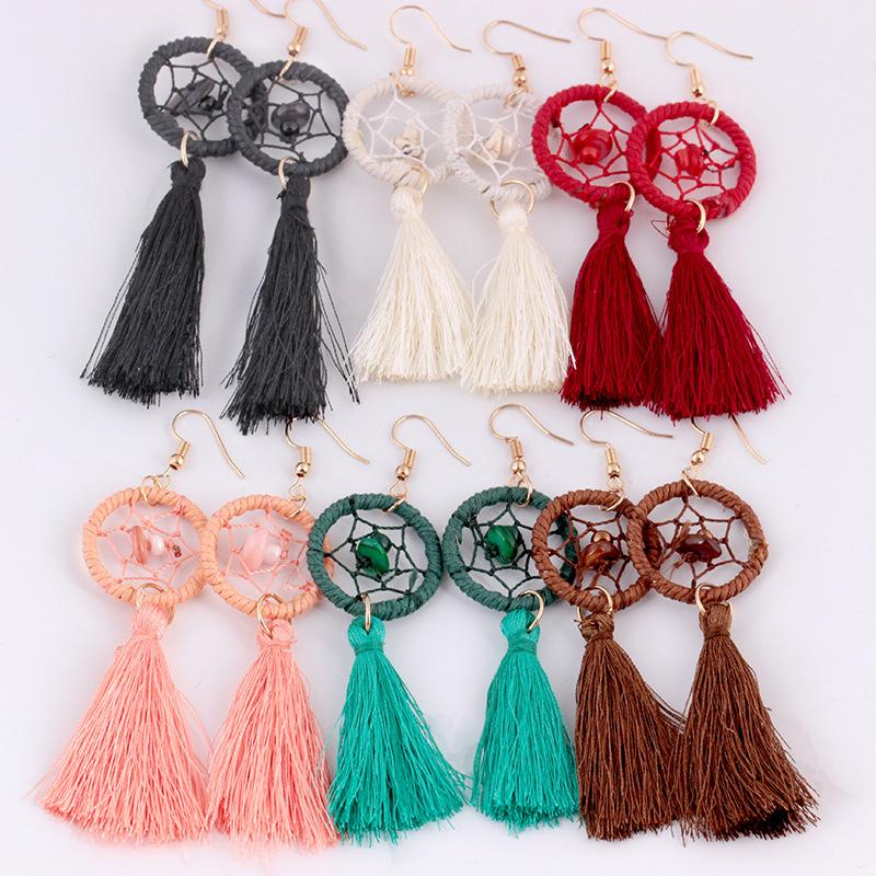Dangle & Chandelier Bohemian National Wind Dream Catcher Original Stone Silk Thread Earrings Fashion Versatile Long Tassel
Dangle & Chandelier Bohemian National Wind Dream Catcher Original Stone Silk Thread Earrings Fashion Versatile Long Tassel