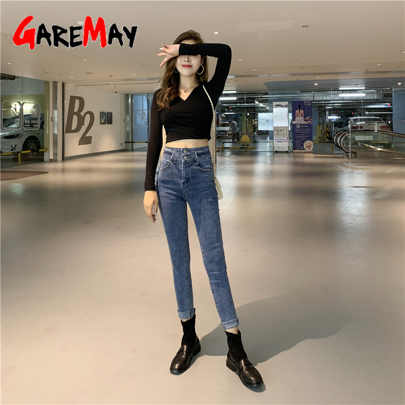 High Waisted Skinny Jeans for Women Slim Denim Pencil Pants Casual Vintage Female Streetwear Ladies Elastic 210428