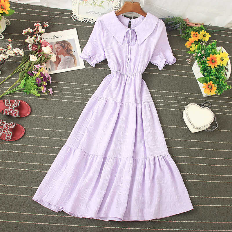 Ly Varey Lin High Waist Casual Doll Collar Dress Small Fresh Plaid Elegant Fashion Midi Long Ruffled 210526