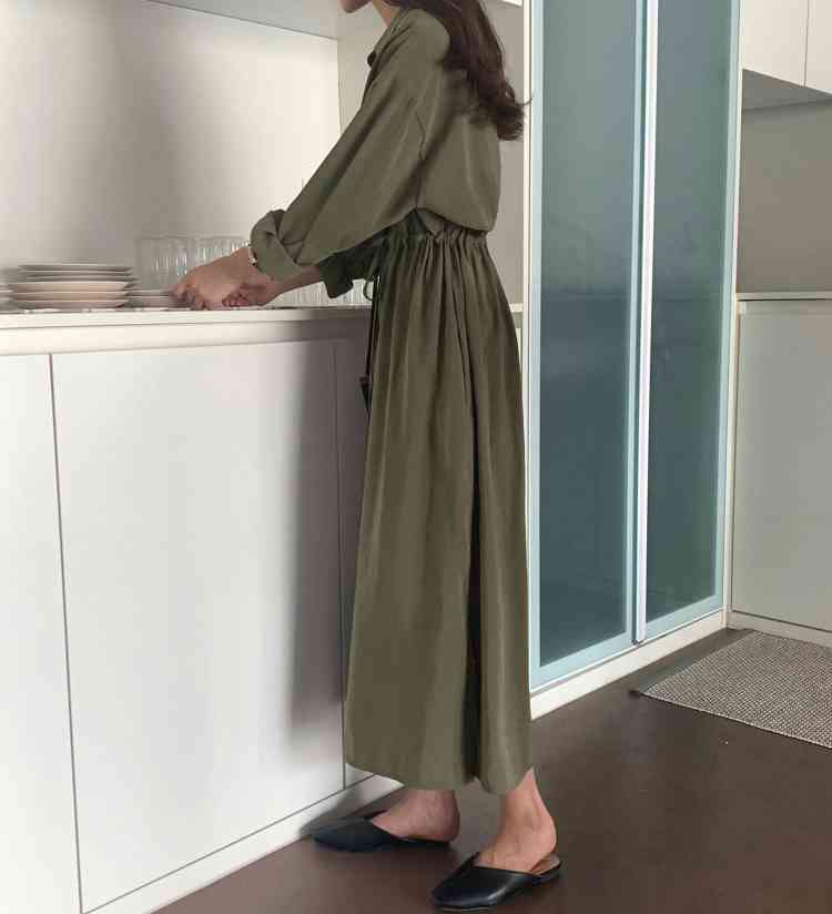Women Shirt Dress Solid Multi Colors Casual Oversize Lace Up Long Loose Sleeve Vintage 901B 210420