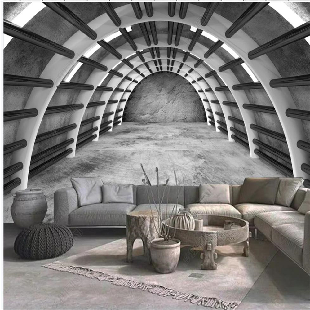 3d stereoscopic wallpaper Cement corridor hall extension space wallpapers background wall