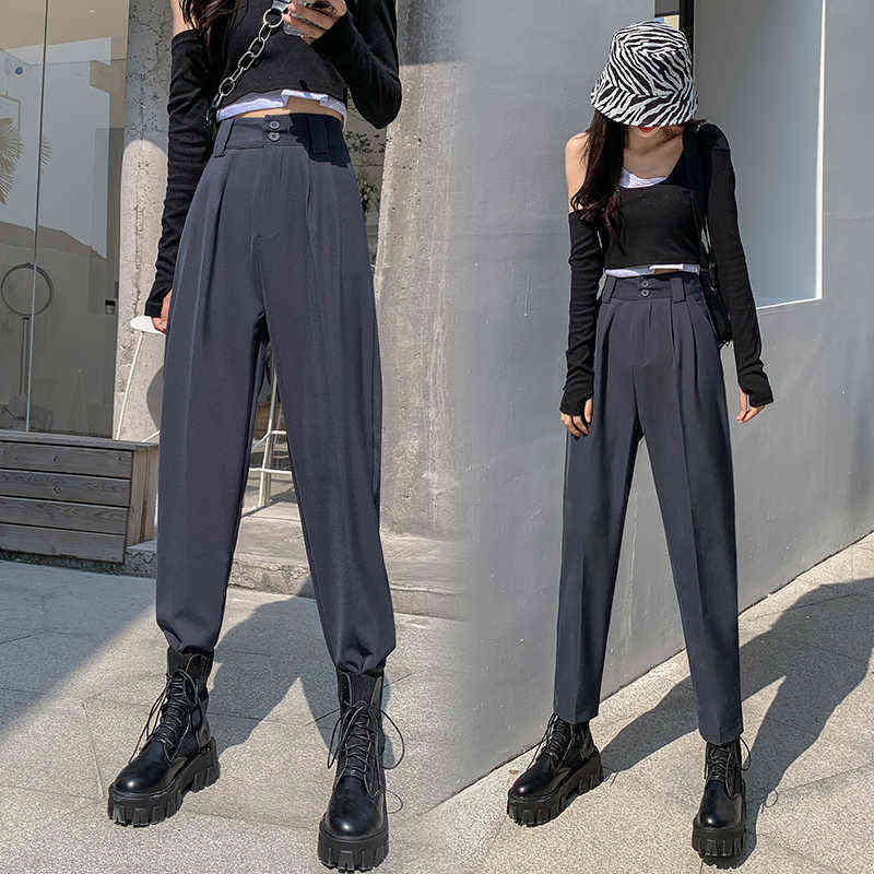 Women OL Style Loose Suit Pant Spring Autumn High Waist Harem Pants Female Street Wear Mujer Pantalon Fashion Drop 211115