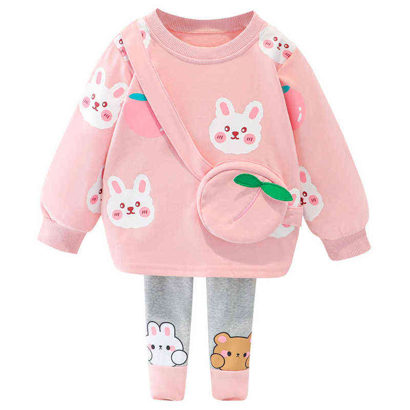 HYLKIDHUOSE Autumn Baby Girls Clothing Sets Kids Cartoon Rabbit Long Sleeve T Shirt Pants Children Casual Clothes Infant Outfit 211104