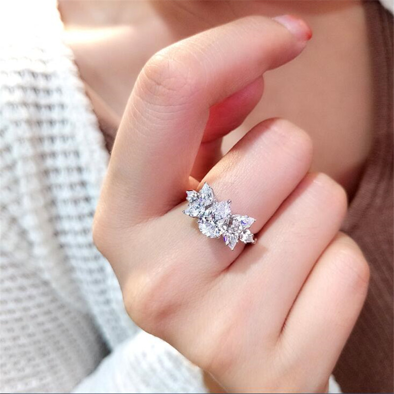 Ins Spakrling Handmade Sweet Cute Wedding Ring Luxury Jewelry925 Sterling Silver Water Drop 5A Zircon CZ Diamond Gemstonens Women Engagement Band Ring