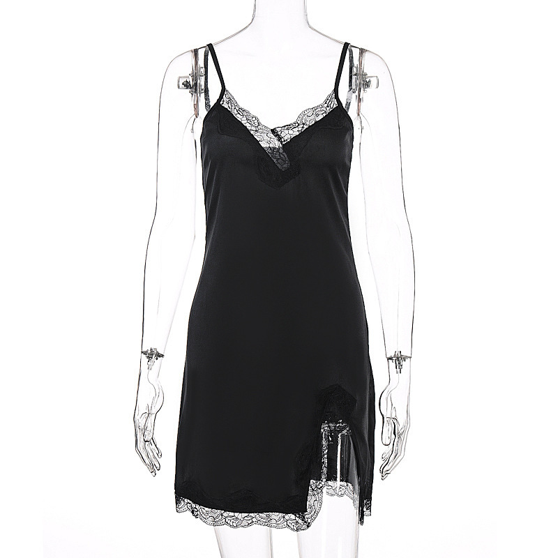 sleeveless lace patchwork V-neck sexy slip mini slip dress summer women streetwear outfits sleep wear 210419