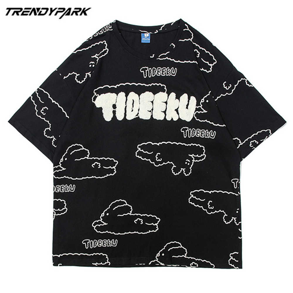 Men's T-shirt Towel Embroidery Letters Short Sleeve Tee Hip Hop Oversized Cotton Casual Harajuku Streetwear Top Tshirts Clothing 210601