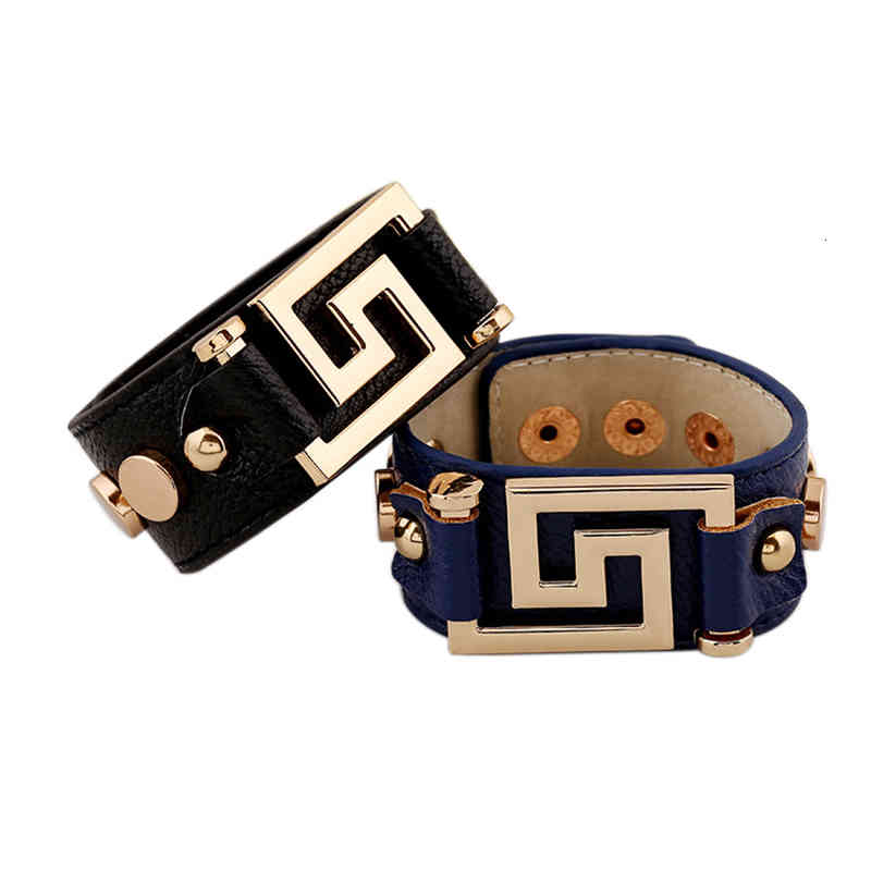 Kirykle Fashion Women Bracelet Punk Wide Geometric Gold Leather s & Bangles for Cuff Statement Jewelry