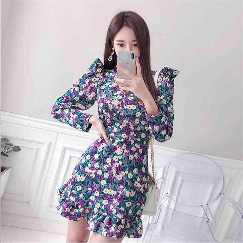 Long Sleeve Women Dress Spring Summer Floral Print Beach Sexy V-neck High-waist Ruffles Casual Mini Party 210603, As picture
Long Sleeve Women Dress Spring Summer Floral Print Beach Sexy V-neck High-waist Ruffles Casual Mini Party 210603, As picture