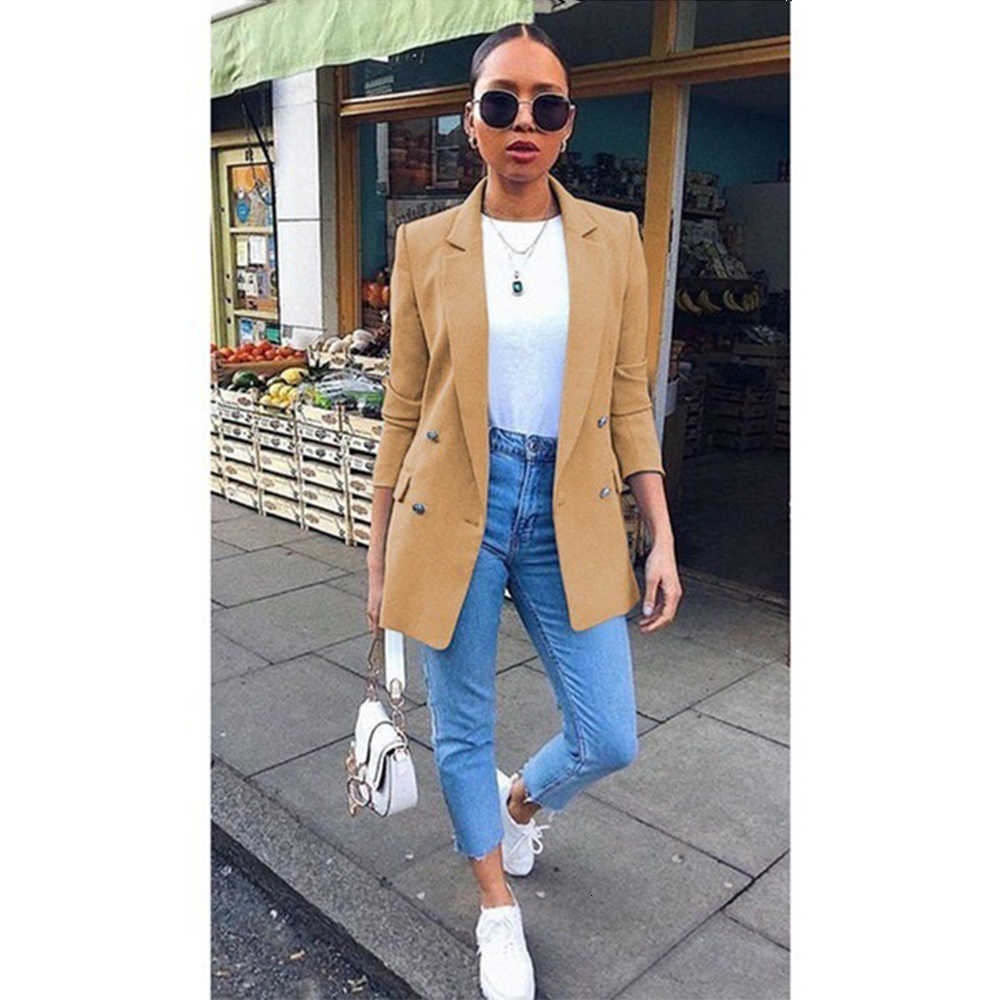 Autumn New Women Chic Blazer Buttons Fashion Office Lady Solid Color Long Sleeve Suit Coat Outerwear Tops Plus Size S-5XL