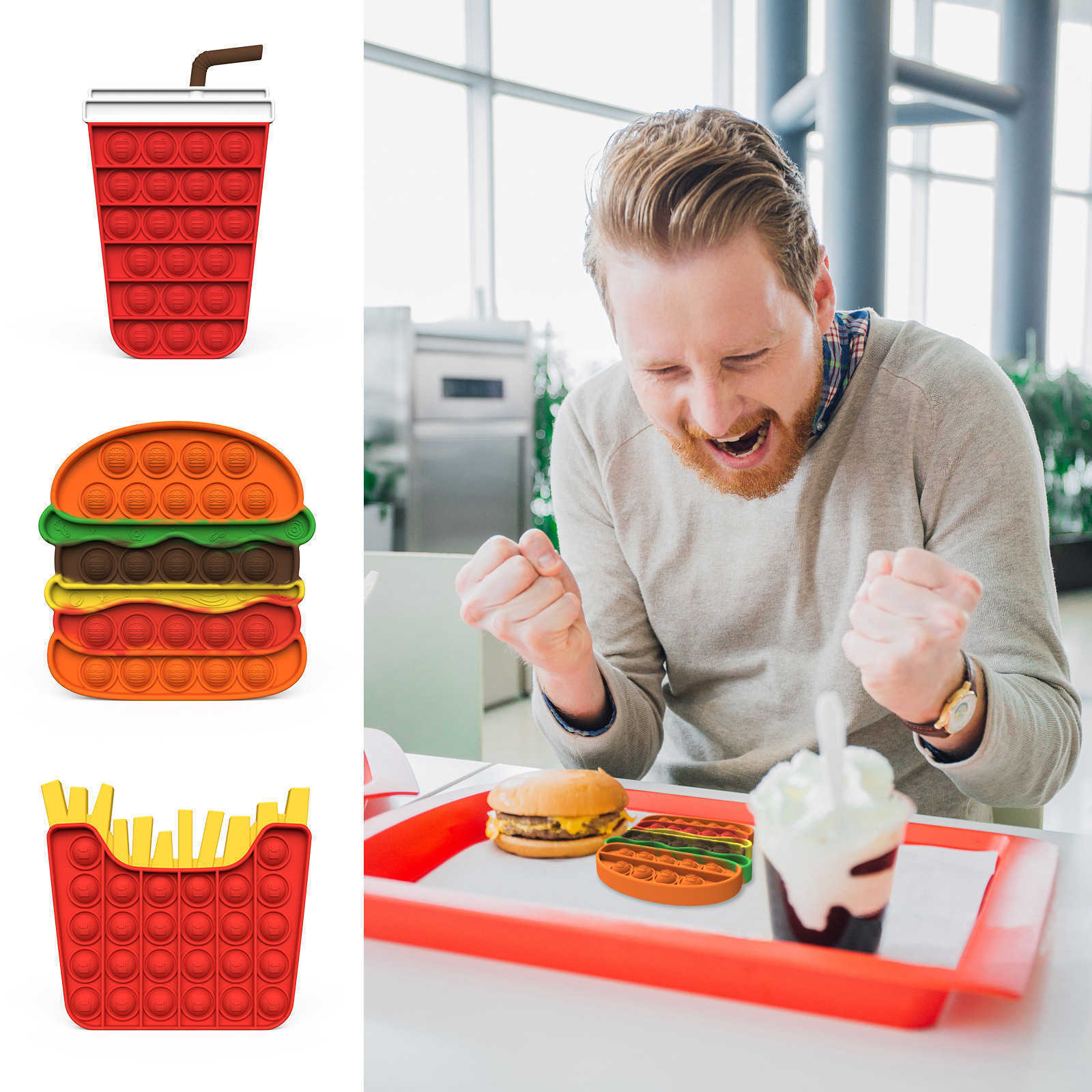 Rainbow Pop Bubbles Fidget Toys Hamburger French Fries Shape Children's Tie Dye Cute silicone Decompression toy Desktop Poo-its Finge G
Rainbow Pop Bubbles Fidget Toys Hamburger French Fries Shape Children's Tie Dye Cute silicone Decompression toy Desktop Poo-its Finge G