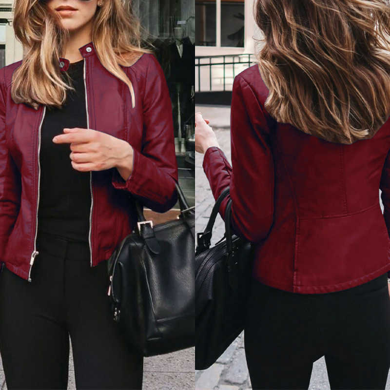 Women PU Leather Thick Jackets Autumn Winter Solid Waterproof Long Sleeve Coats Female Streetwear Warm Ladies Jacket 211014
