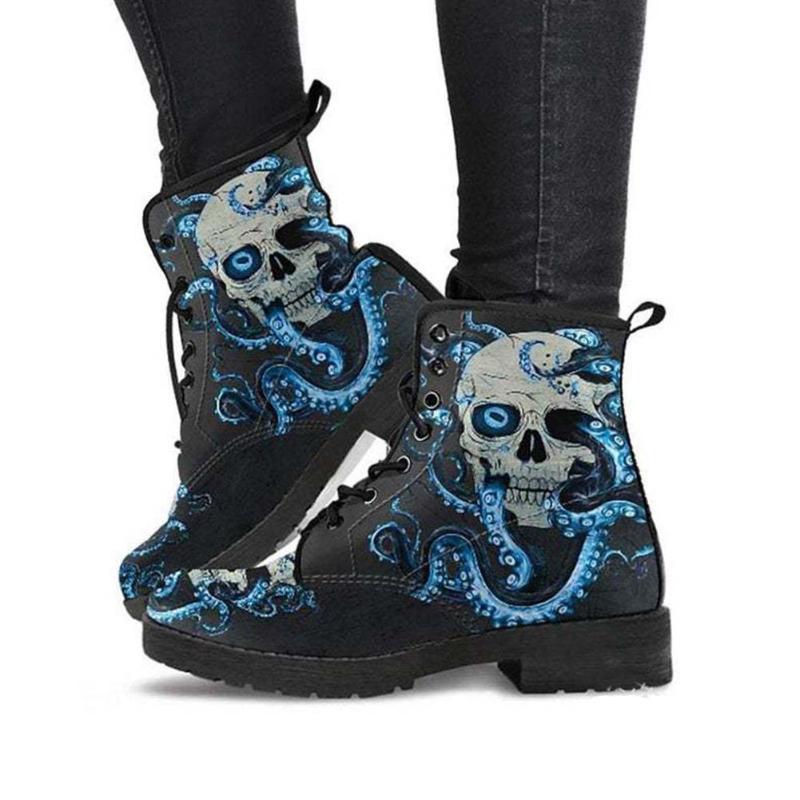 Boots Ins Girls Ankle Colorful Pentagram Low Heel Women Classic Fashion Stylish Casual Lace Up Shoes Woman