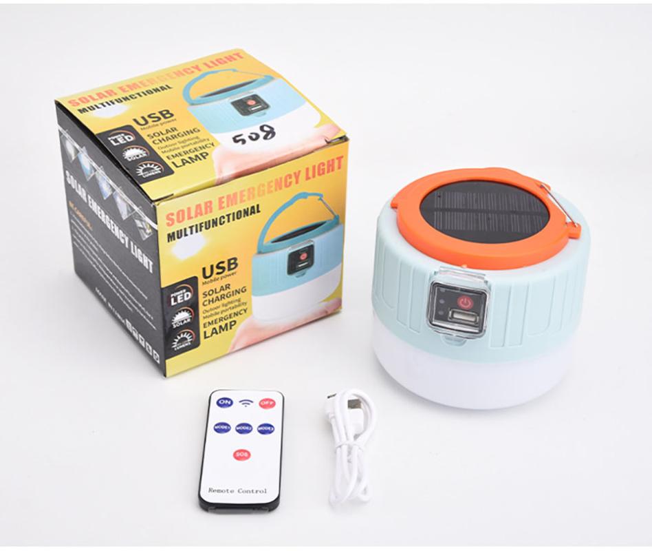 Portable Lanterns LED Solar Camping Light Spotlight Emergency Tent Lamp Remote Control Phone Charge Outdoor For Hiking Fishing