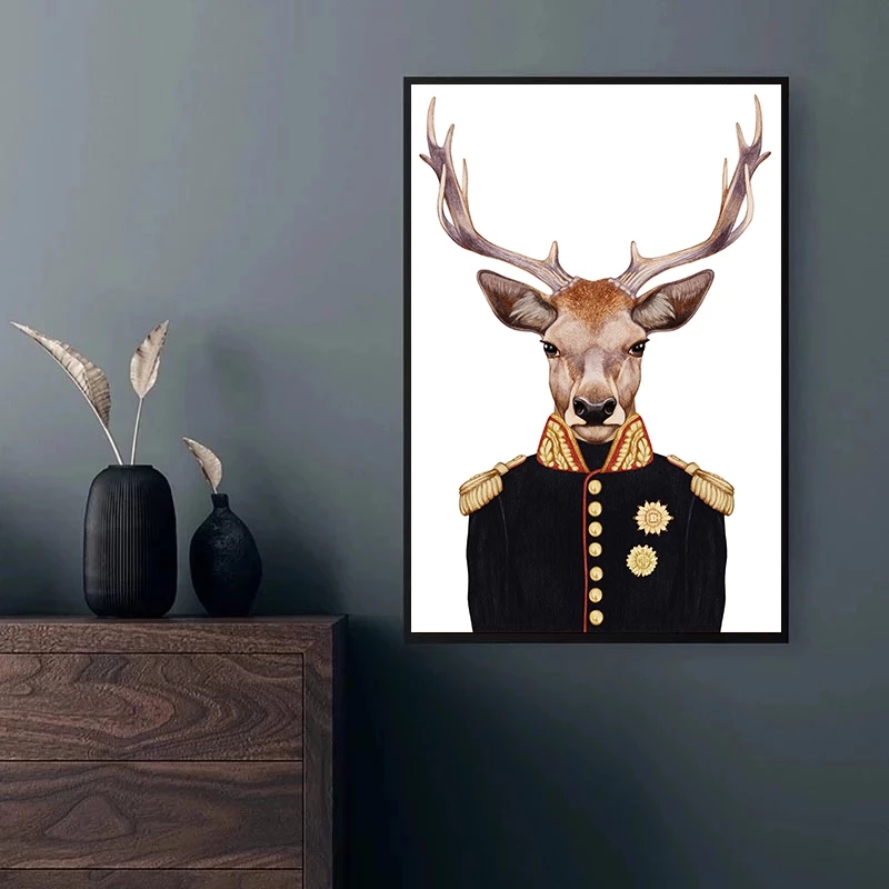 Nordic Mr. Deer Tiger Dog Monkey Decorative Painting Anthropomorphic Animals Canvas Posters Wall Art Picture Home Cuadros Decor