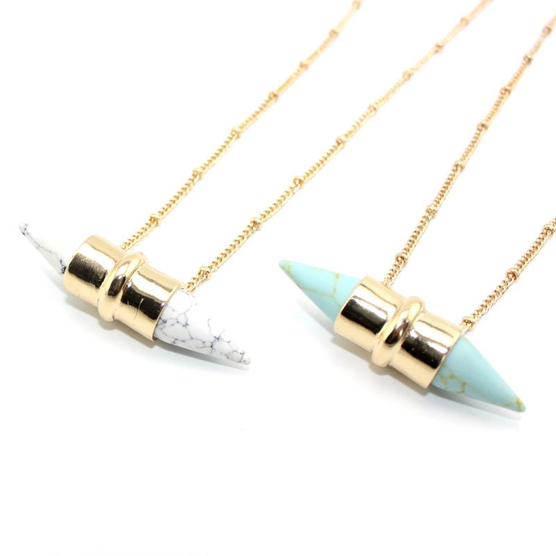 

Pendant Necklaces Collar Awl Kallaite Howlite Natural Stone Gold Chain Geometric Circle Accessories Jewelry
