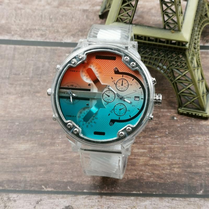 Men's Sports Dz Style Quartz Watch Transparent Silicone Strap Large Dial Watches Dual Time Zone Color Glass 2021 Wristwatches, Slivery;brown
Men's Sports Dz Style Quartz Watch Transparent Silicone Strap Large Dial Watches Dual Time Zone Color Glass 2021 Wristwatches, Slivery;brown