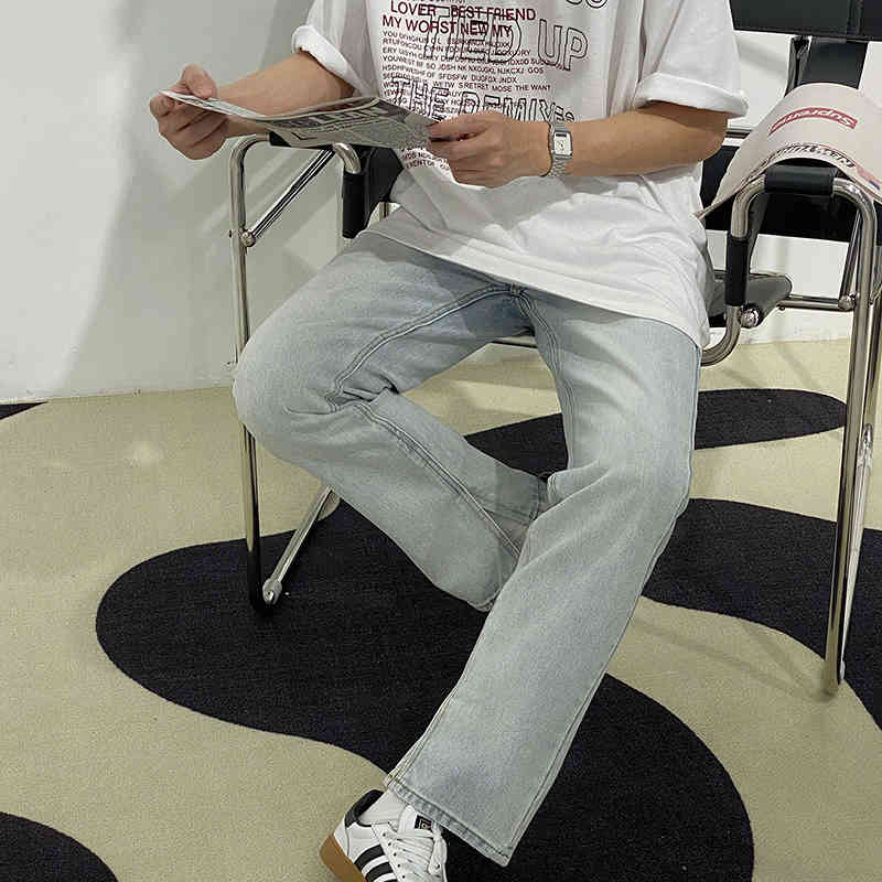 IEFB summer Korean split jeans men's high waist white wash loose straight casual denim pants vintage streetwear trousers 9Y6927 210524