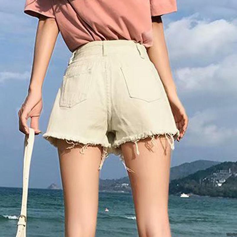 Women's Irregular Button Denim Shorts High Waist Slim Solid Color Pocket Jeans Skirt Summer Fashion Casual