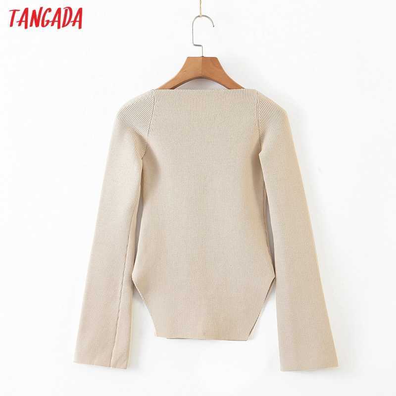Tangada fall women sexy slim sweater cashmere square collar knitted pullover high quality jumper SP03 210914