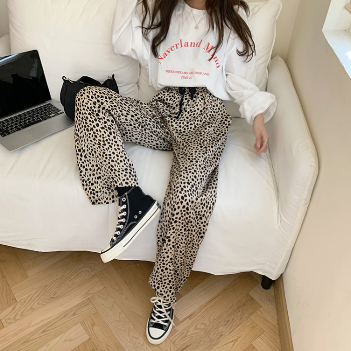 Summer Thin Loose High Waist Straight Leopard Print Wide-leg Pant Women Casual Retro Streetwear Pantalones De Mujer Fashion 210429