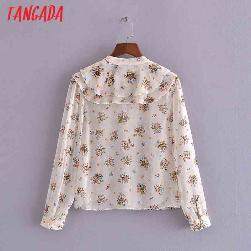 Women Retro Ruffles Print Chiffon Long Sleeve Chic Female Casual Loose Shirt Blusas Femininas 3H193 210416