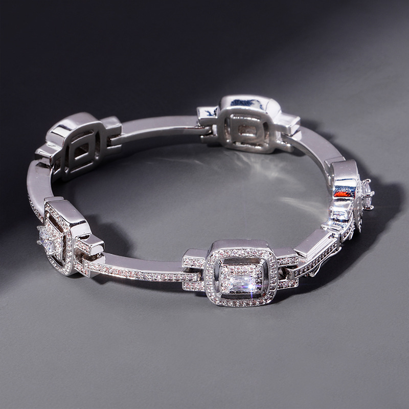 Cubic Zirconia Tennis Chain Bangle Bracelets Clustered CZ Stone Charms Hip Hop Bling Ice Out Geometric Wristband for Men Women Rapper Punk Party Wolf 