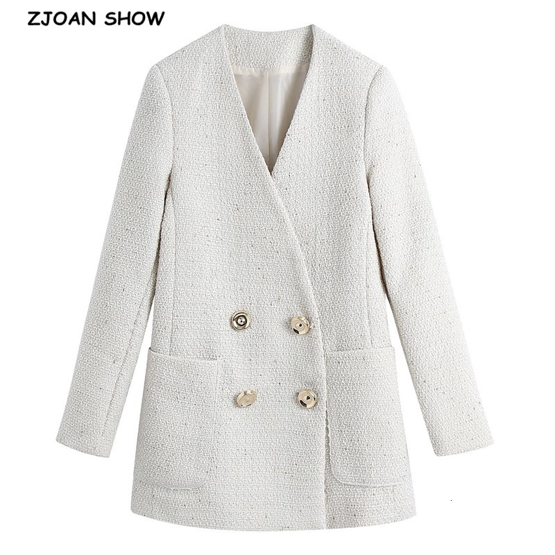 Women's Suits & Blazers Women V neck Woolen Tweed Solid Color Blazer Vintage Elegant Double-breasted Buttons Suit White Female Coa
Women's Suits & Blazers Women V neck Woolen Tweed Solid Color Blazer Vintage Elegant Double-breasted Buttons Suit White Female Coa