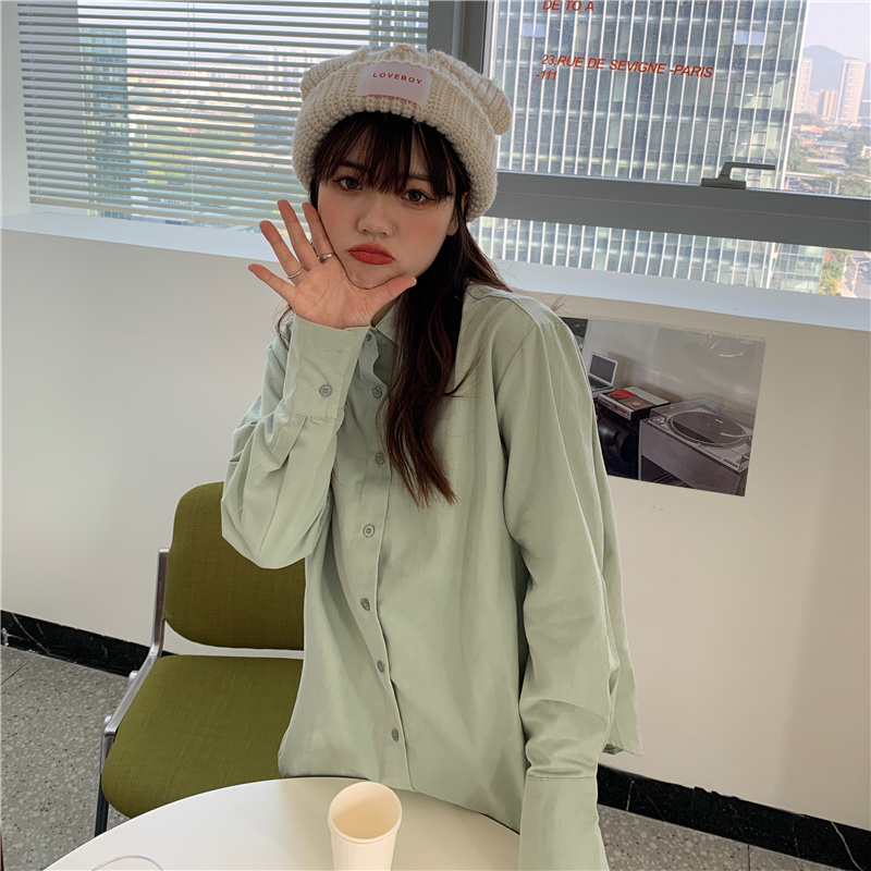 Elegance Office Lady Solid Chic Full Sleeves Loose Fashion Lapel Work Wear Blouse Brief Women Gentle Shirts 210421