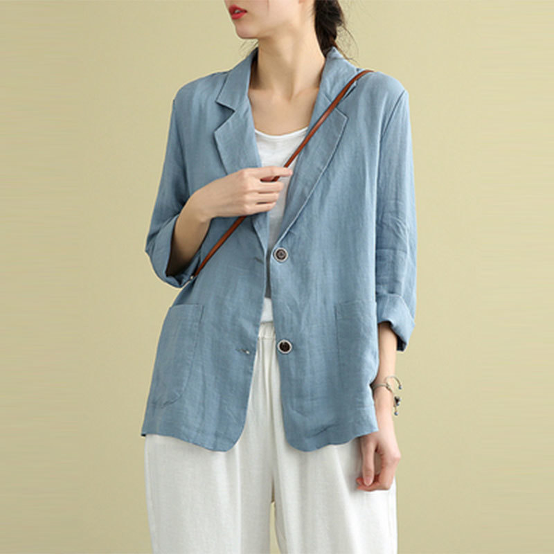 Spring Autumn Arts Style Women Long Sleeve Single Breasted Casual Blazer Coats Femme Loose Cotton Linen Vintage Blazers M451 210512