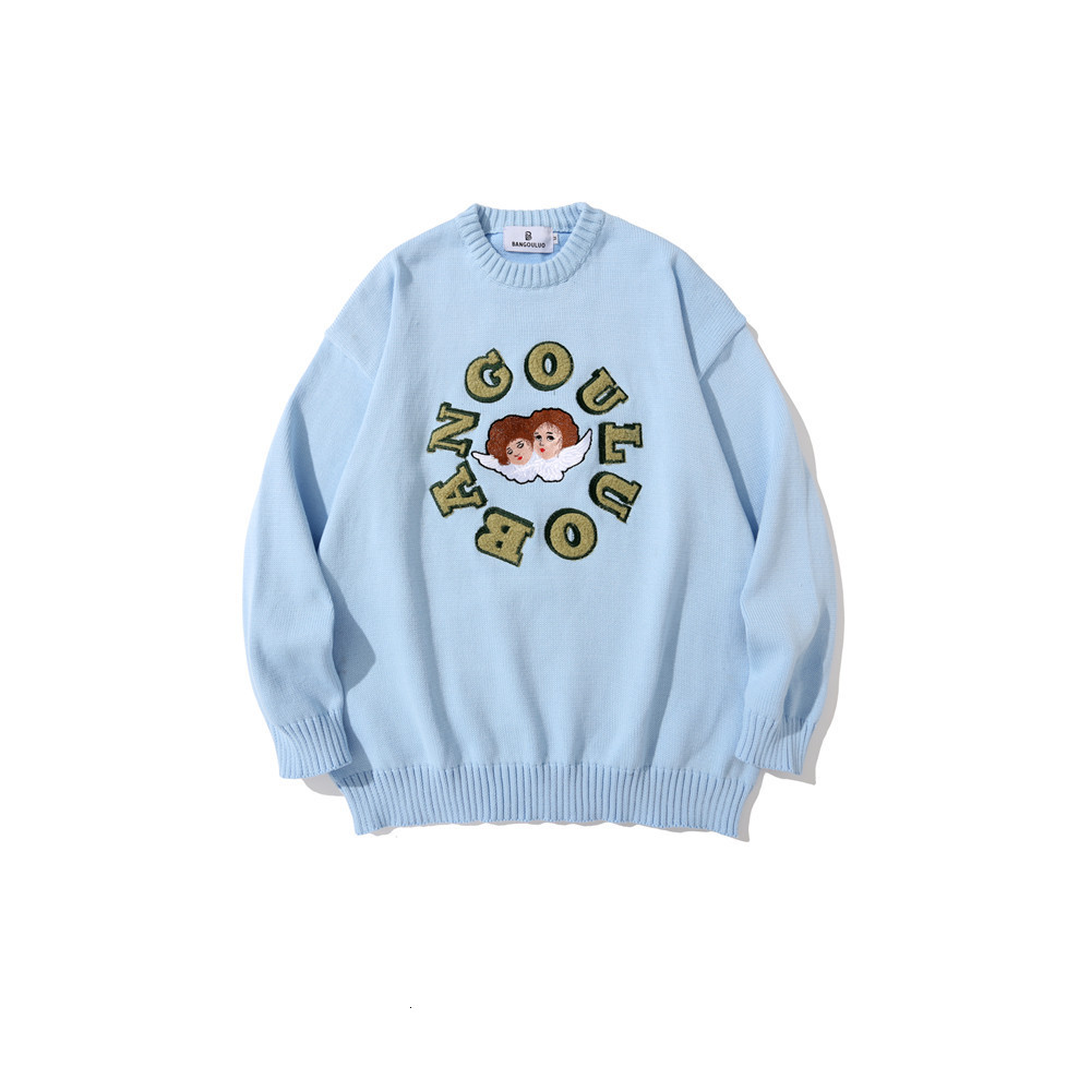 sweater knit cartoon letter towel embroidered t shirt men's style loose round neck street trend bottom pullover, White;black 
sweater knit cartoon letter towel embroidered t shirt men's style loose round neck street trend bottom pullover, White;black
