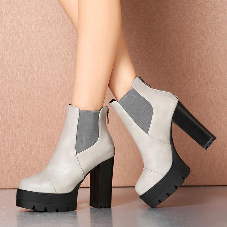 Boots Leather For Women Fashion Punk Ankle High Heels Shoes Platform Womens Hjm89