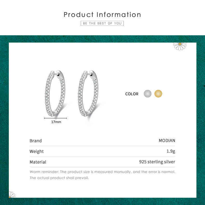 Modian Silver Sparkling Wedding Earring 925 Sterling Circle Clear CZ Hoop Earrings For Women Jewelry 220108