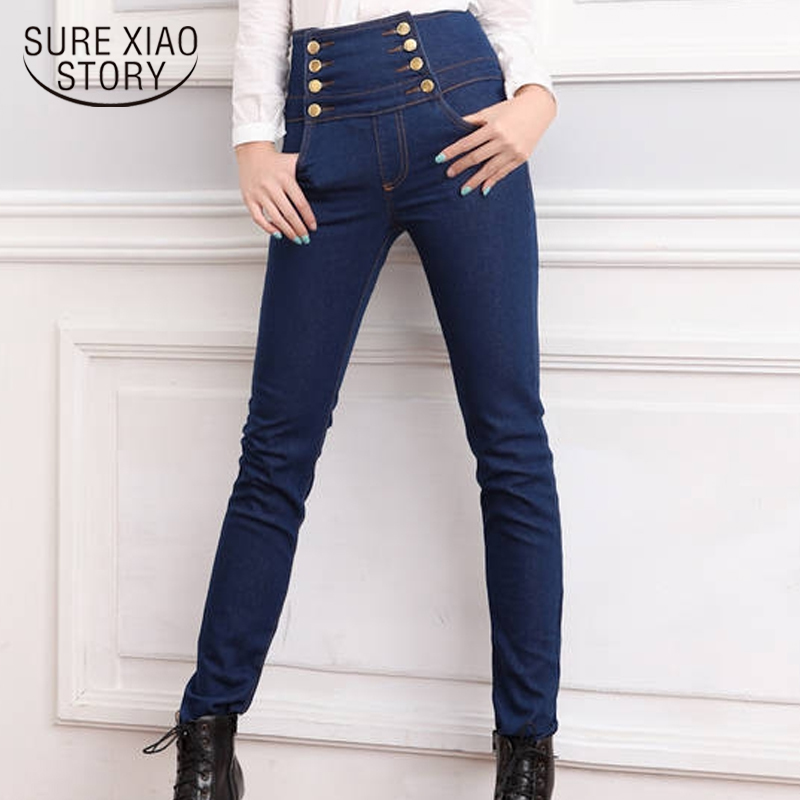 Womens Spring Autumn High Skinny Pants Elastic Waist Jeggings Casual Plus Size for Women Warm Jeans 8244 50 210417