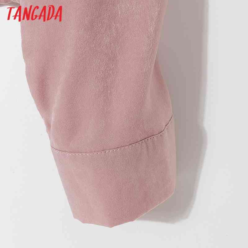 Women Pink Crop Long Sleeve Chic Female Casual Loose Shirt QJ124 210416