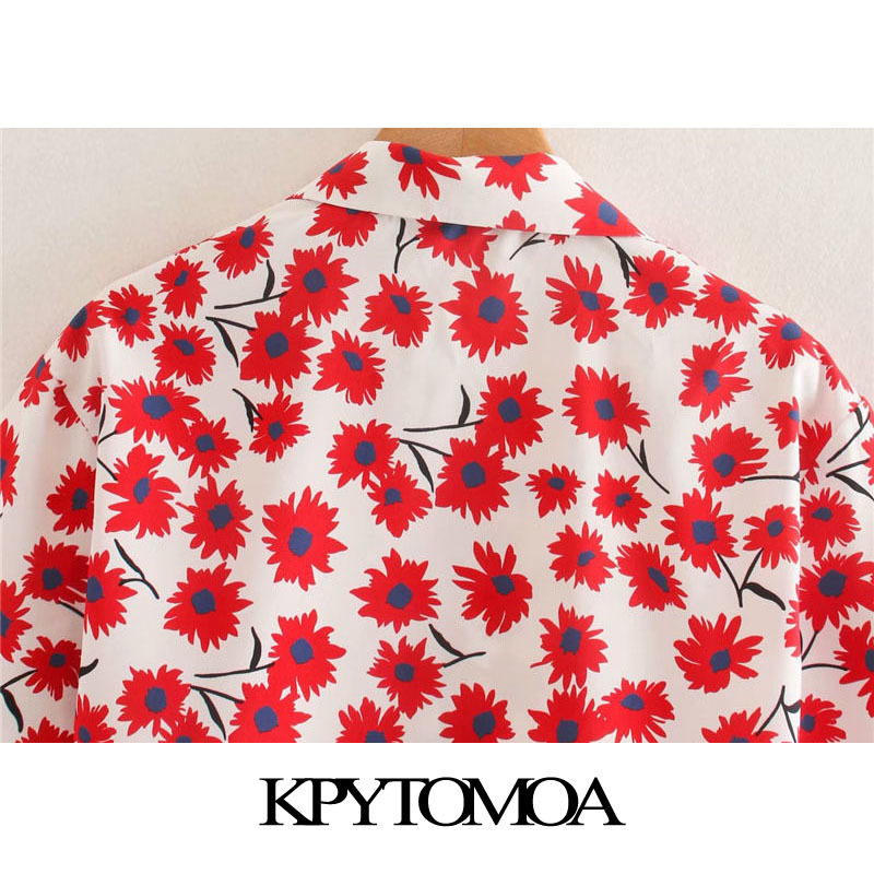 Women Fashion Floral Print Button-up Blouses Lapel Collar Short Sleeve Loose Female Shirts Chic Tops 210420