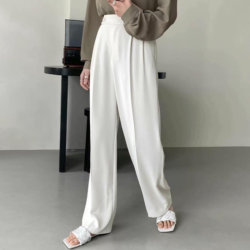 Work Solid Casual Plus Size Pants Straight OL Minimalist Loose All Match High Waist Wide Leg Women Trousers 210421