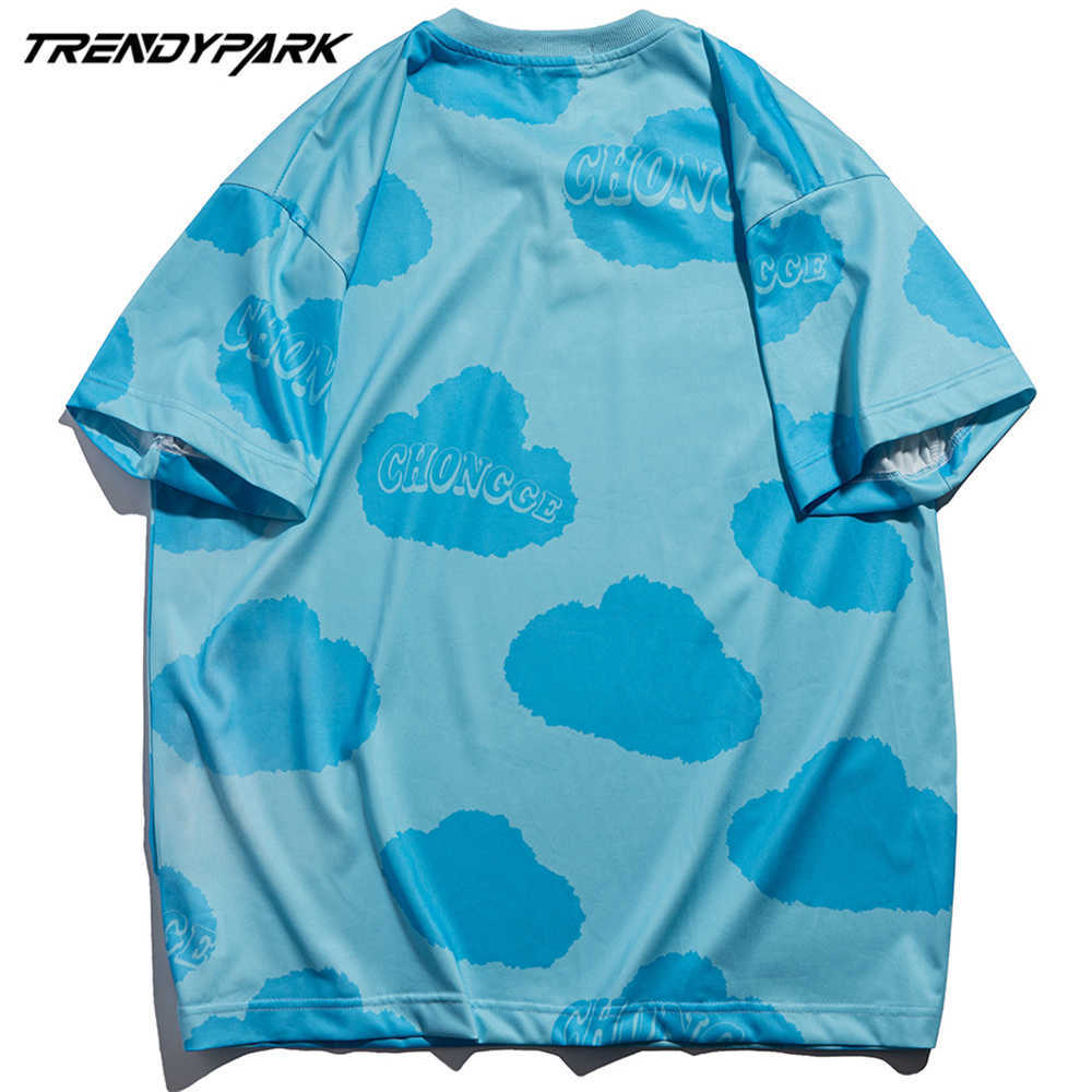 Men's Hip Hop T Shirt Blue Sky Printed Polyester Soft Fabric T-Shirt Harajuku Summer Short Sleeve Tshirt Tops 210601