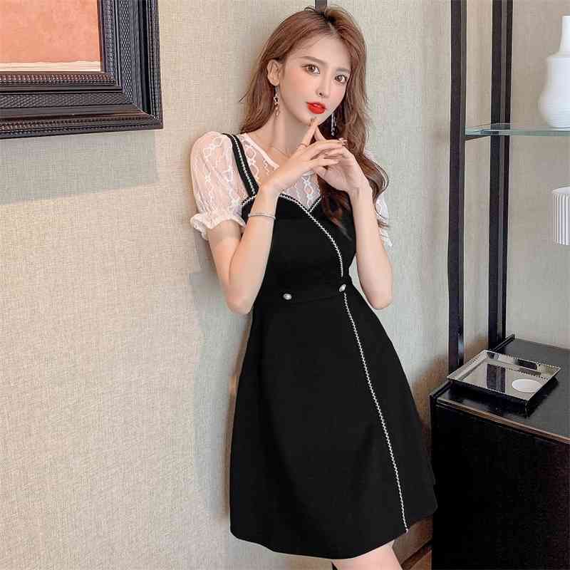 Make The Summer Fashion Joker Reducting Of Cultivate One's Morality Show Thin Dress Stitching Little Black Dress 210515