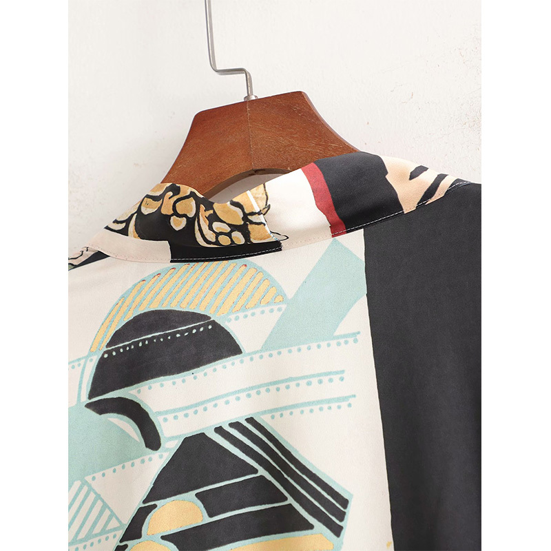 Women 2 Pieces Printed Set Bow Sashes Shirt Oversized Blouse Long Trousers Suit Pajamas Fashion Casual 210517