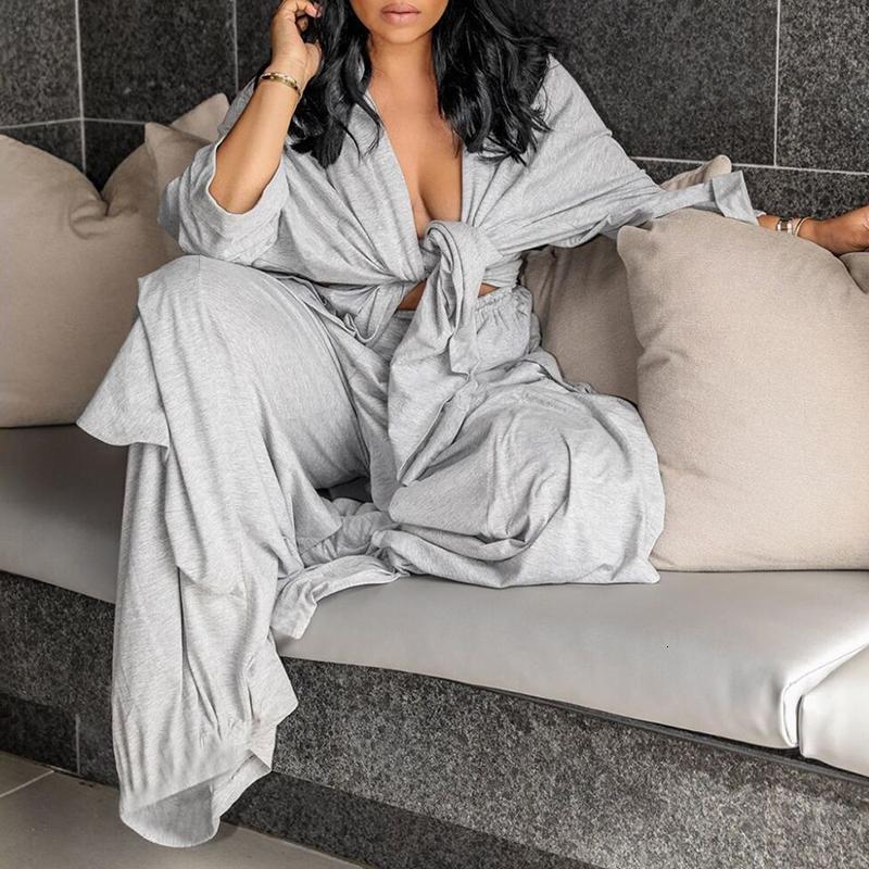 Sexy Casual Two Piece Set Women V Neck Long Sleeve Shirt High Waist Ruffle Pants Female Suits 2021 Autumn Fashion Dress