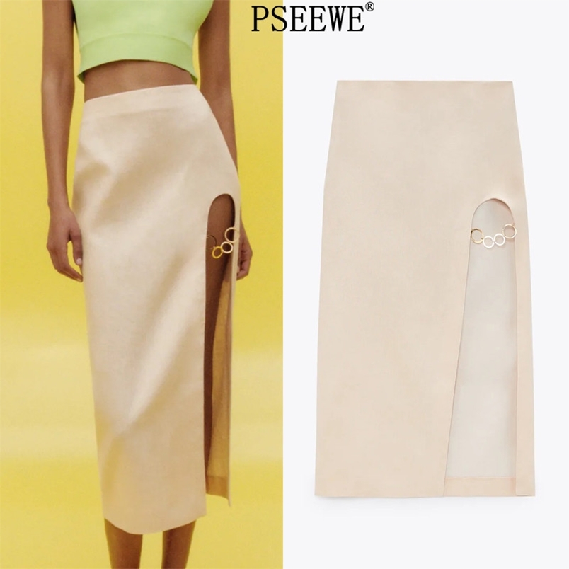 Women Skirt Beige Linen High Waist Midi Slit Woman Fashion Metal Applique Elegant Long Summer 210519, Apricot
Women Skirt Beige Linen High Waist Midi Slit Woman Fashion Metal Applique Elegant Long Summer 210519, Apricot