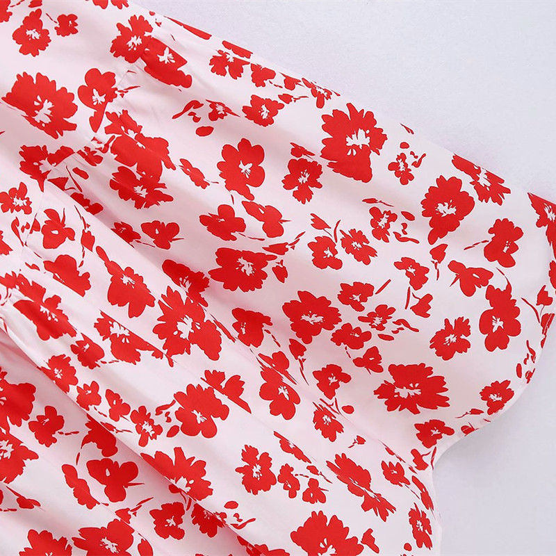 PUWD Sweet Women Square Collar A-line Dress Summer Fashion Ladies High Street Cute Female Printed Poplin 210522