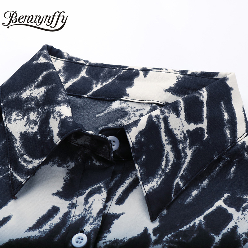 Turn-down Collar Tie Dye Belted Shirt Dresses Spring Summer Casual Women Long Sleeve Asymmetrical Mini Dress 210510