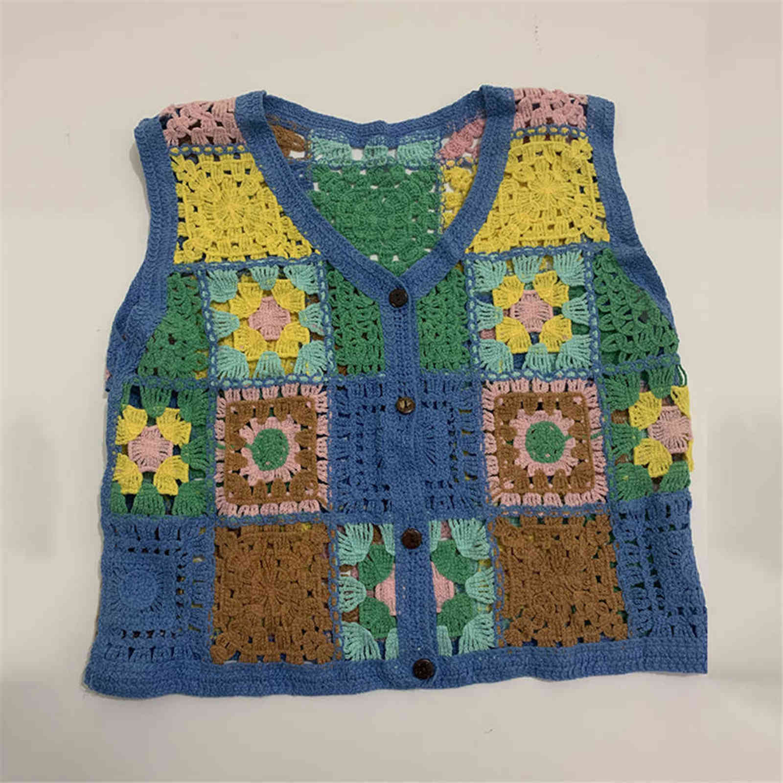 Bohemian Floral Embroidery Crochet Vest Women Sleeveless Waistcoat Summer Knit Vests Crop Top Vintage Chaleco Mujer 211120