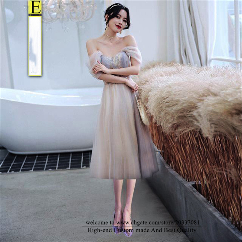 Sweety Sexy High Neck Appliques A-Line Formal Evening Dresses 2021 Ruffles Tulle Knee-Length Cocktail Prom Party Gowns E17