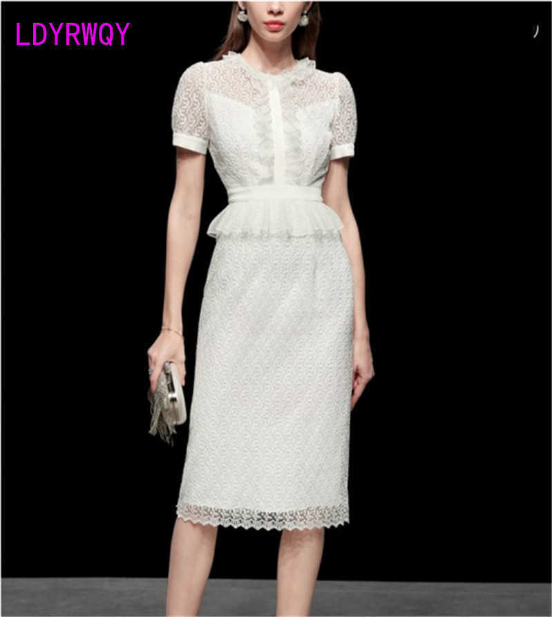 LDYRWQY Summer women's white lace temperament slim short-sleeved mid-length dress Knee-Length Office Lady 210603
LDYRWQY Summer women's white lace temperament slim short-sleeved mid-length dress Knee-Length Office Lady 210603