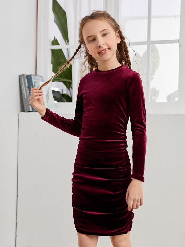 Girls Ruched Velvet Dress SHE