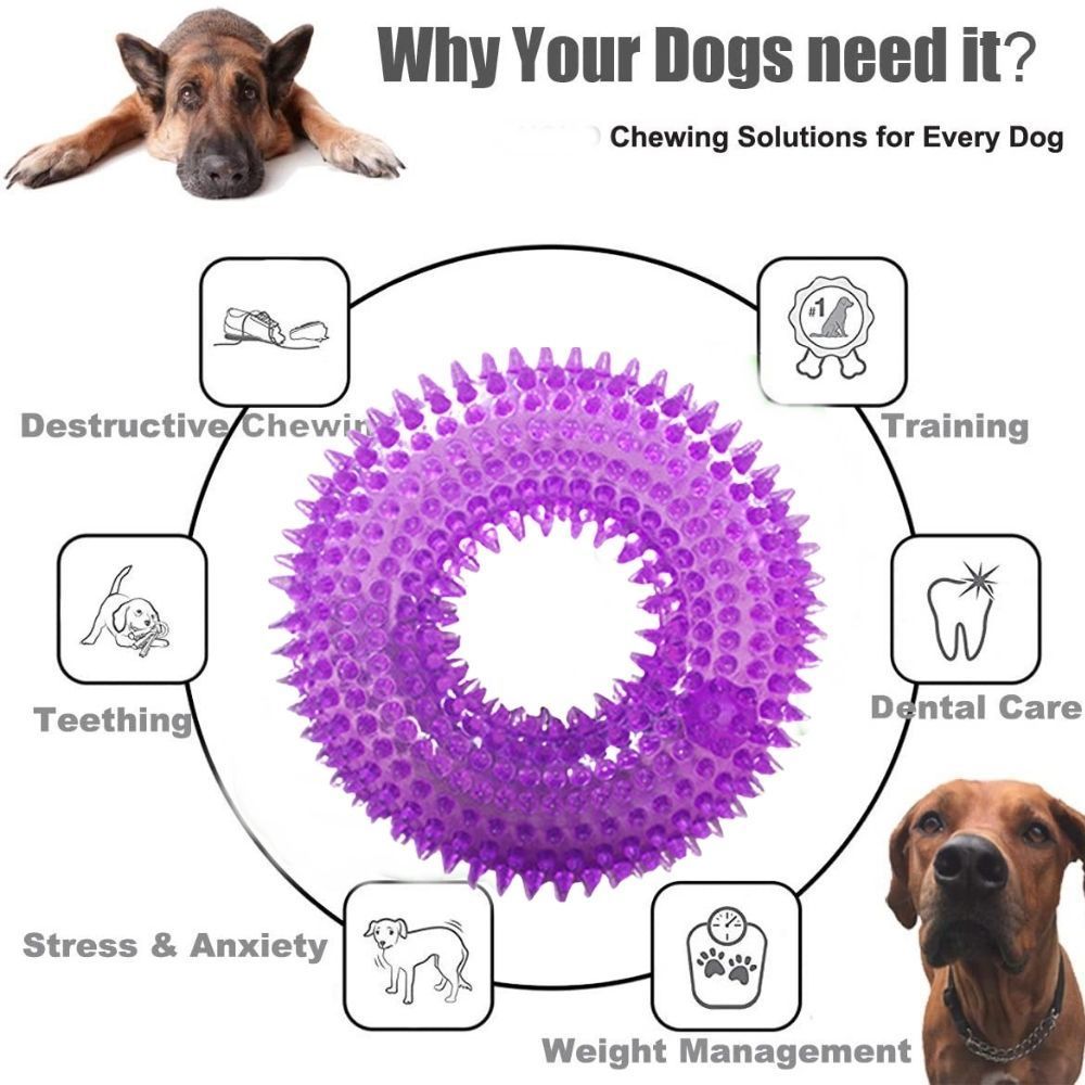 Dog Chew Toys For Aggressive Chewers Non-Toxic Natural Rubber Tough Squeaky Ring Bite Resistant Toys Fun To Chew Chase And Fetch
