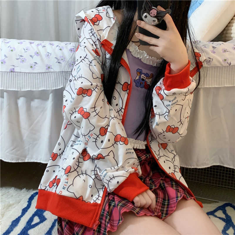 Cute Cartoon Sweatshirt Female Harajuku Streetwear Funny Zipper Hoodies Women Anime Teens Pullover Oversized Tops Vintage Hoodie 210927