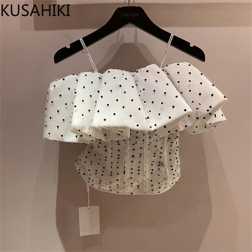Sexy Slim Waist Blouse Women Korean Dot Pleated Patchwork Shirts Fashion Strapless Sling Tops 6J219 210603, White
Sexy Slim Waist Blouse Women Korean Dot Pleated Patchwork Shirts Fashion Strapless Sling Tops 6J219 210603, White